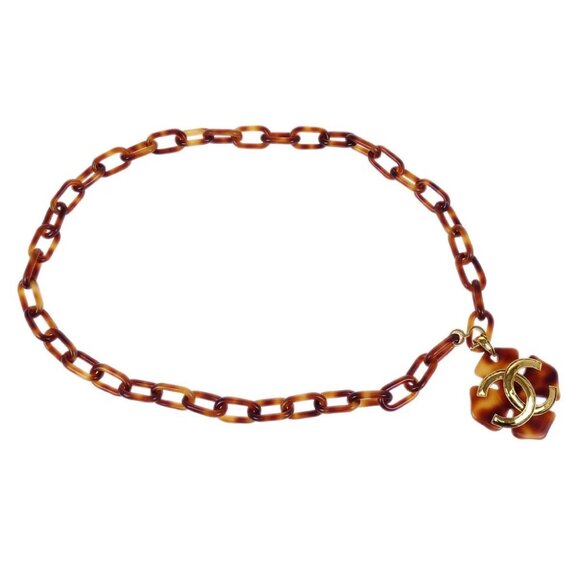 Chanel Acrylic Chain Belt Clover Brown 94P Small Good - Picture 1 of 4